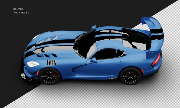 Azul fosco realista isolado com listras racing sport sedan super car da vista superior esquerda