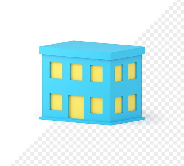 PSD azul municipal edificio de dos pisos casa bienes raíces exterior calle infraestructura 3d icono