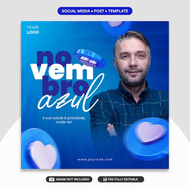 azul novembro mote arquivo PSD mídia social novembro azul post