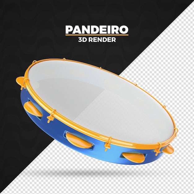 PSD azul pandeiro brasileiro carnaval instrumento 3d renderização isolada para composição