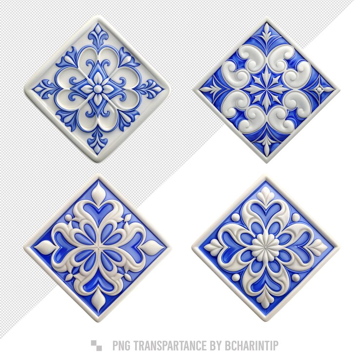 PSD azulejos de cerámica azules y blancos azulejos portugueses diseño mediterráneo patrones tradicionales relieve
