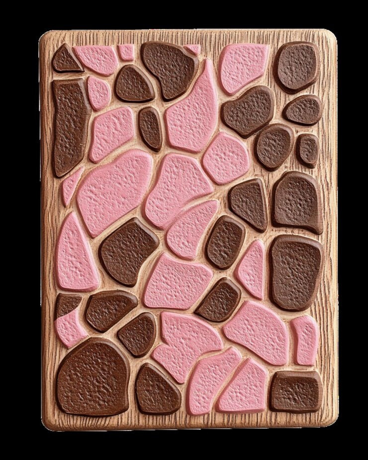 PSD azulejos de pedra com um desenho de mosaico pedras castanhas e cor-de-rosa estrutura de madeira e textura decorativa