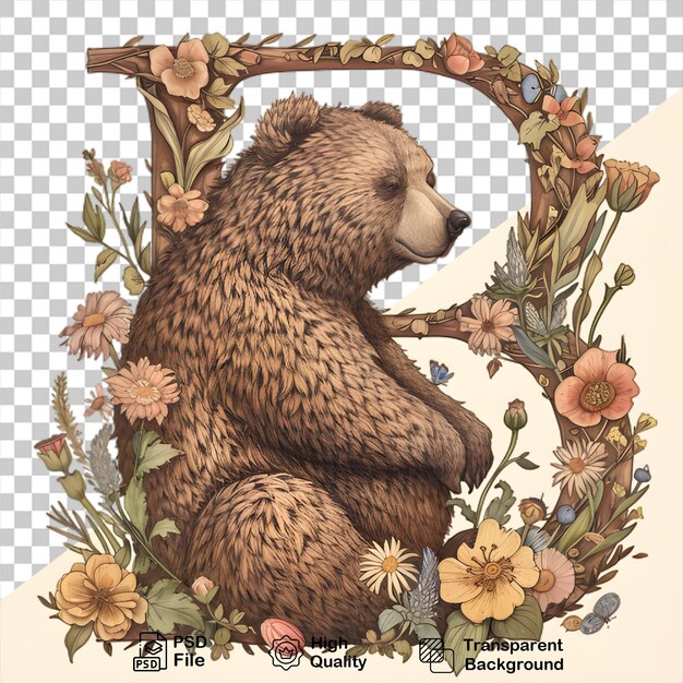 PSD b letra con oso y flores en fondo transparente incluye archivo png