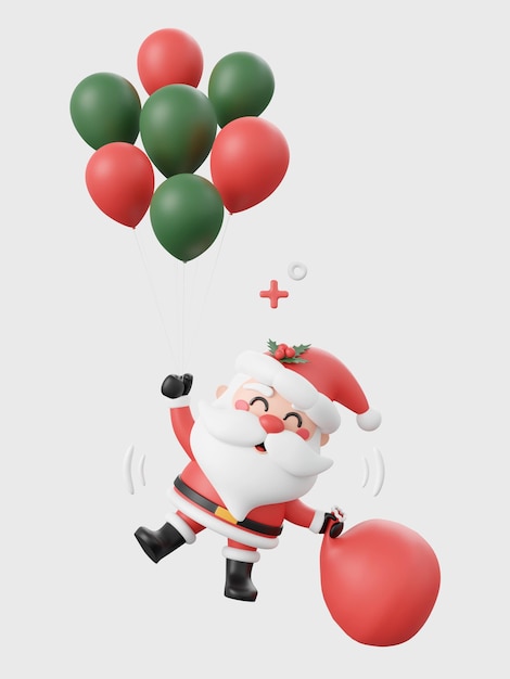 Babbo Natale con palloncino Illustrazione 3d degli elementi del tema natalizio