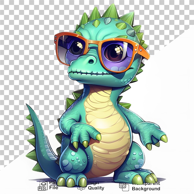 PSD baby-dinosaurier mit brille, isoliert auf durchsichtigem hintergrund png-datei