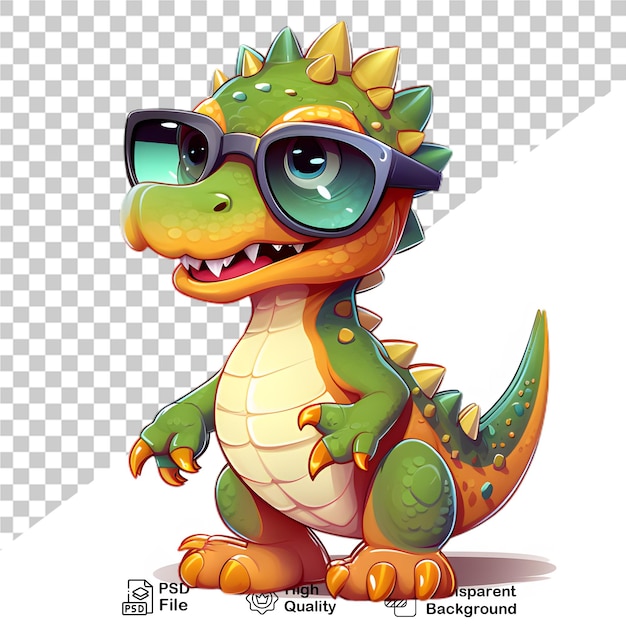 PSD baby-dinosaurier mit brille, isoliert auf durchsichtigem hintergrund png-datei