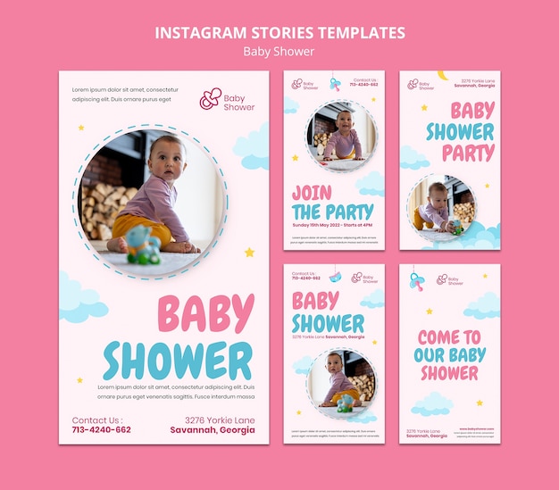 Baby-Dusche-Instagram-Geschichten-Vorlagendesign