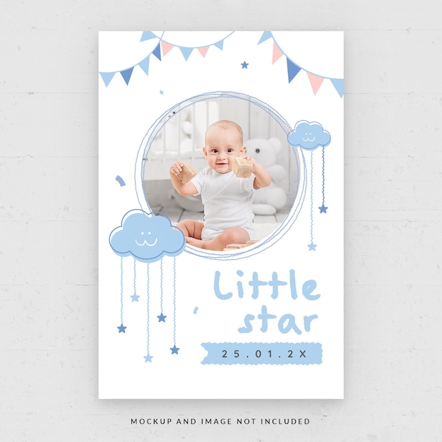 Baby-kind-fotokarten-flyer-vorlage in psd