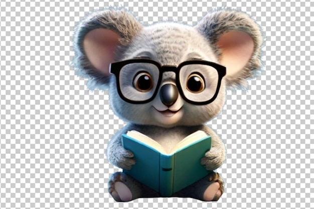 PSD baby-koala 3d-cartoon-figur, die ein buch liest