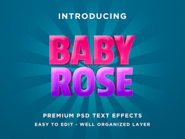 Baby rose - schablone des text-effekt-psd 3d