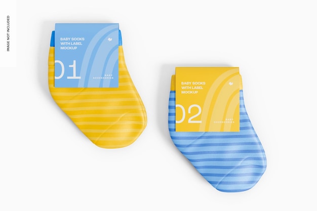 Baby Socks with Label Mockup, Top View