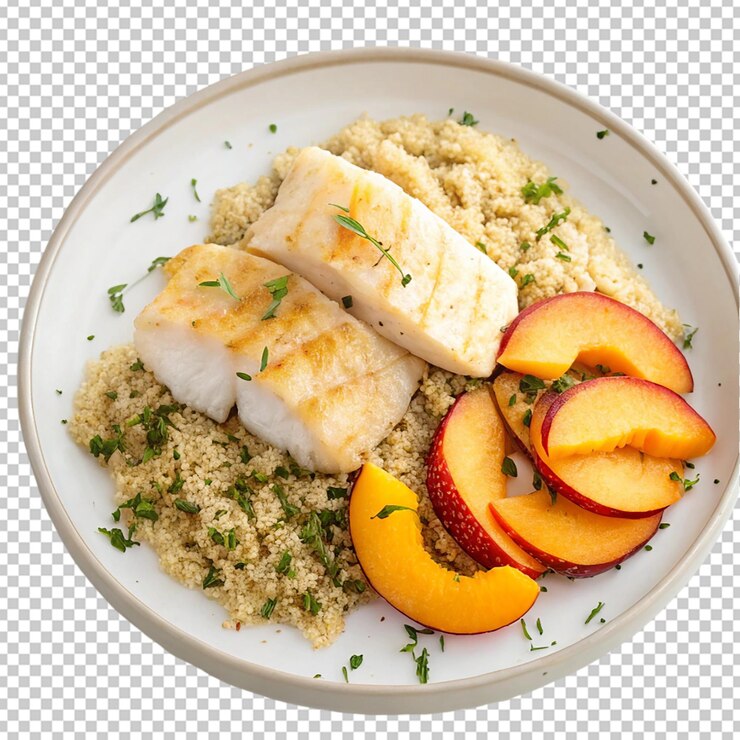 PSD bacalao a la parrilla con quinoa y albaricoques