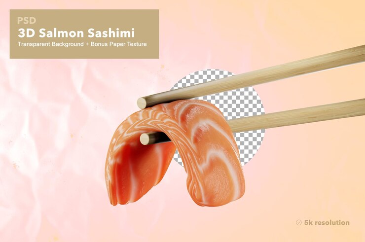 PSD bacchette isolate 3d che tengono pesce salmone con sfondo trasparente