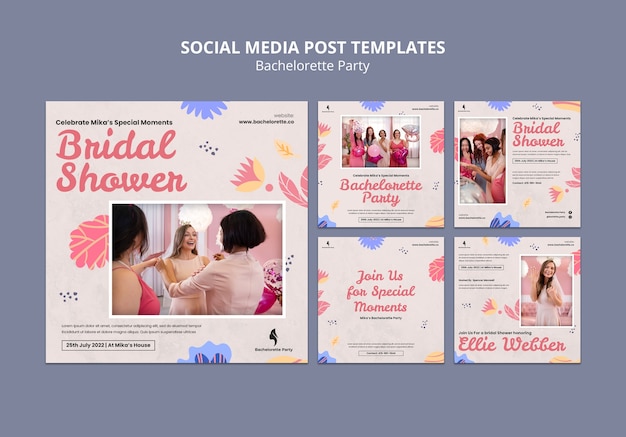 Bachelorette party instagram posts sammlung mit blumenmuster