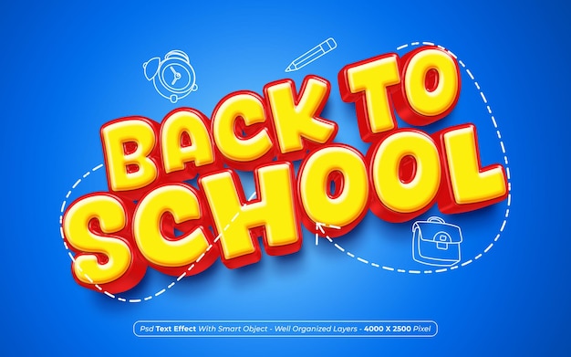 Back to school 3d text effect with cartoon style
