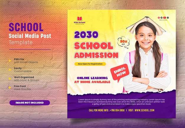 Back to school admission social media post und square web banner promotion