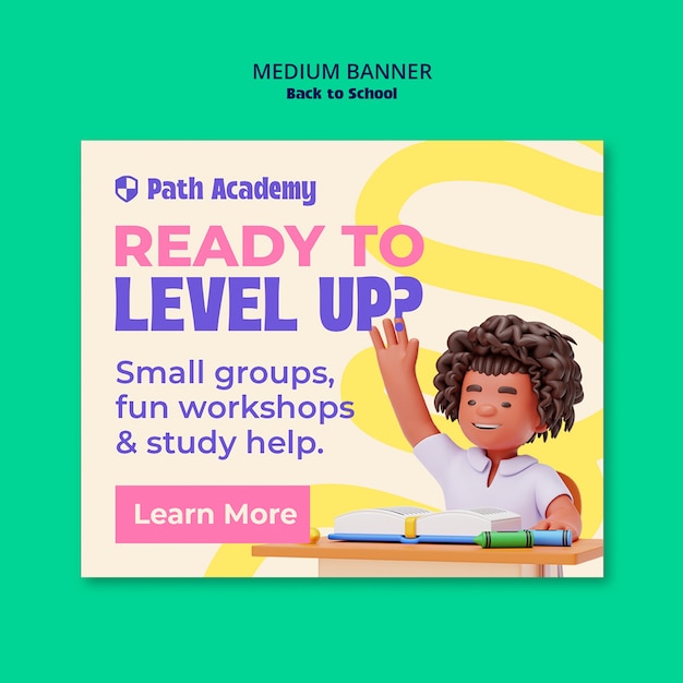 Back to school advertisement for path academy with a cartoon illustration