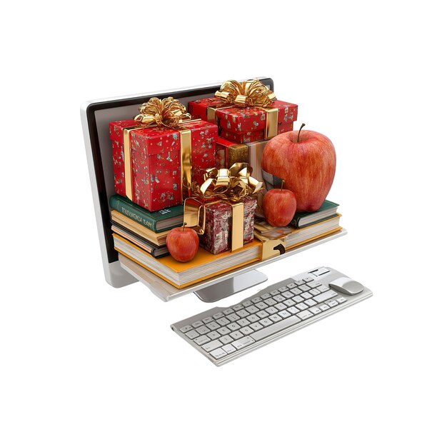 Back to School Computer Books and Apples on Desk