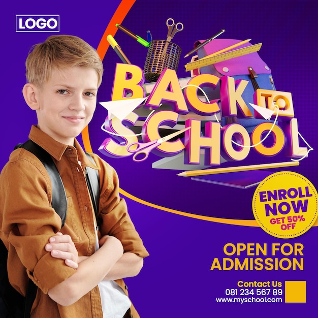 Back to School Promotion für Social Media Post 3D Render