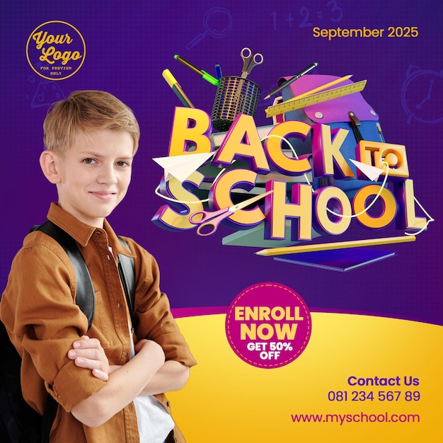 Back to school promotion für social media post 3d render