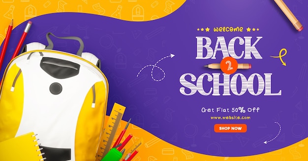Back to School Sale Facebook Post Banner Template com Elementos de Educação