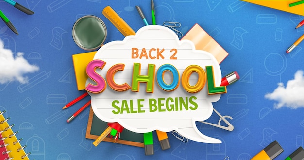 Back to School Sale Facebook Post Banner Template com Elementos de Educação