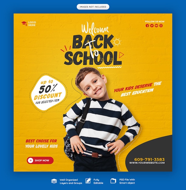 Back to School Social Media Post Banner Vorlage