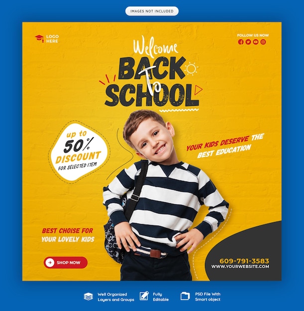 Back to school social media post banner vorlage