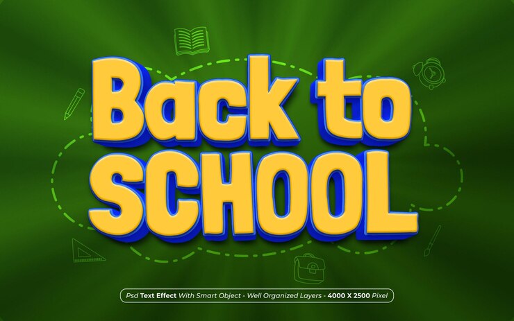 PSD back to school text effect with green background