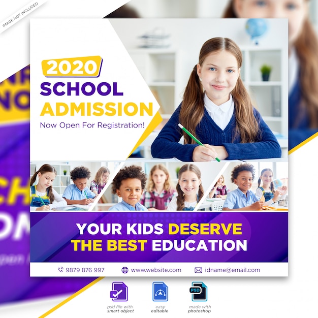 Back to school zulassung marketing social media post oder square flyer vorlage premium psd