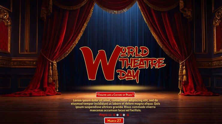 PSD background do palco de veludo vermelho para o dia mundial do teatro em março