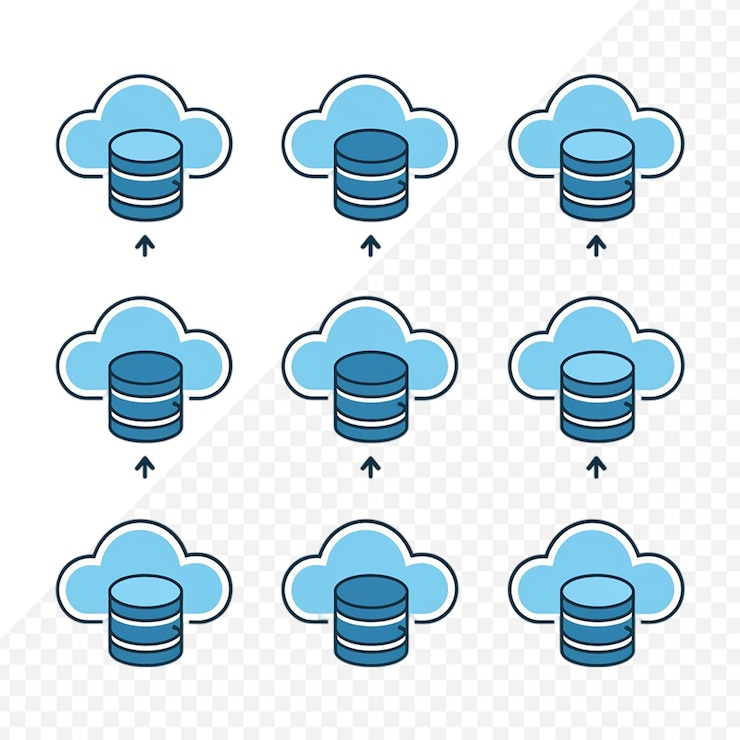 PSD background trasparente del set di icone cloud e cloud storage vettoriale