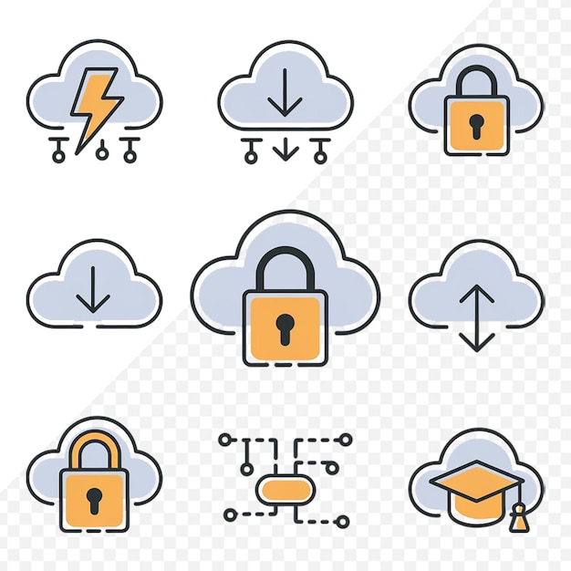 Background trasparente del set di icone cloud e cloud storage vettoriale