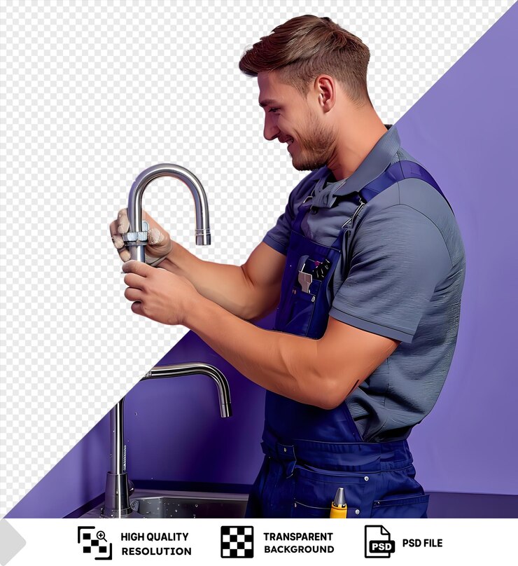PSD background trasparente idraulico che ripara un rubinetto in cucina png