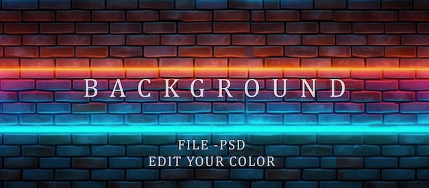 PSD backsteinwandhintergrund mit neonlicht-highlights