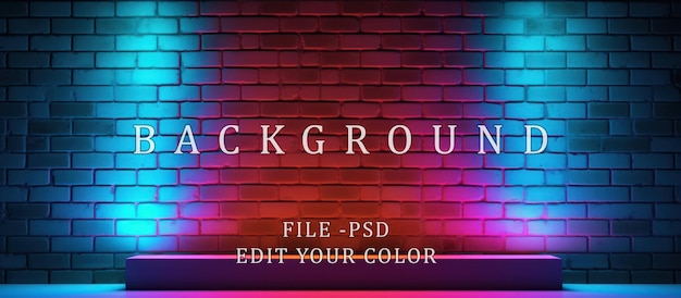 PSD backsteinwandhintergrund mit neonlicht-highlights