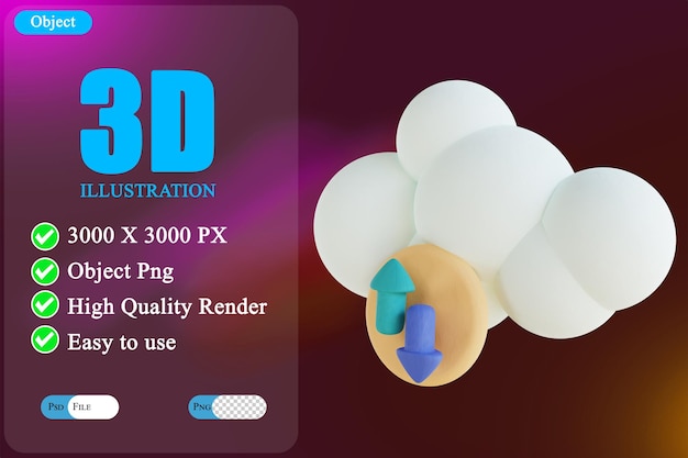 PSD backup em nuvem de ilustração 3d 3