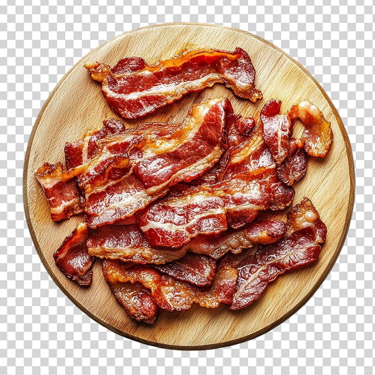 PSD bacon cocido crujiente aislado sobre un fondo transparente