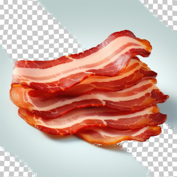 PSD bacon en rodajas sobre un fondo transparente con camino de recorte