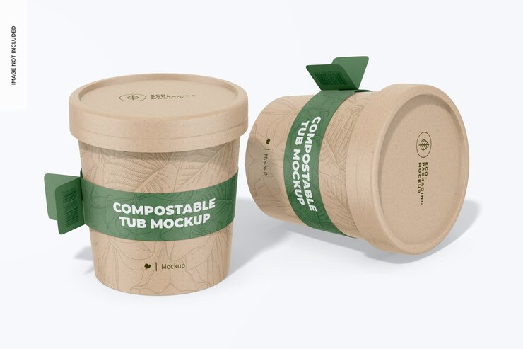 PSD bacs compostables avec maquette d'étiquette debout et abandonnée