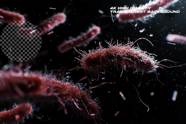 Bactérias em fundo preto com detalhes realistas em fundo transparente