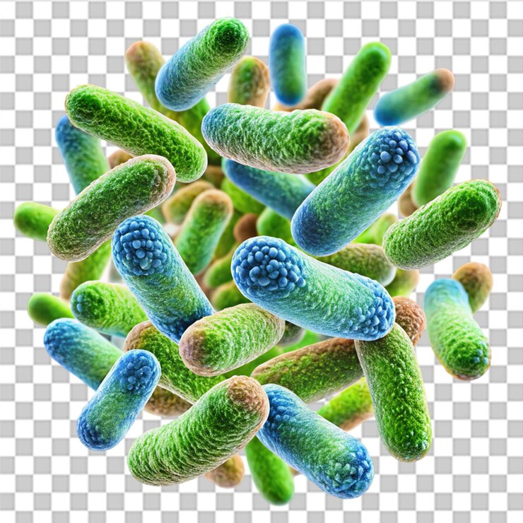 PSD bactérias microscópicas isoladas em fundo transparente
