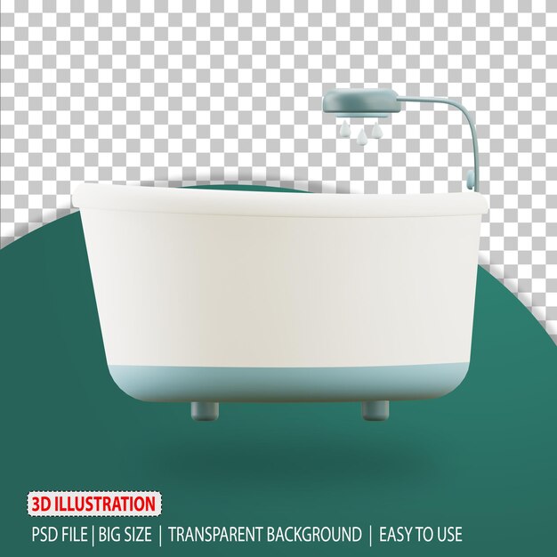 PSD badewanne 3d in der badezimmerillustrationswiedergabe mit transparentem hintergrund