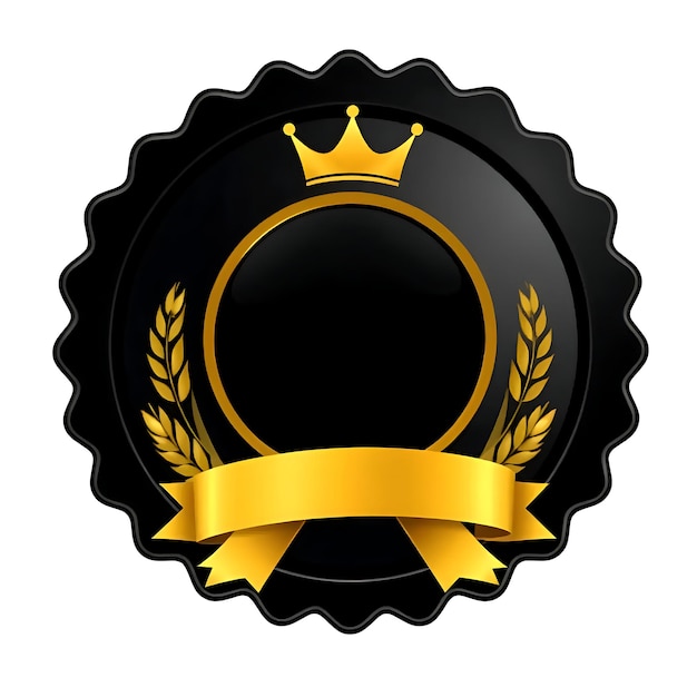 Badge de luxe noir et or avec couronne et ruban