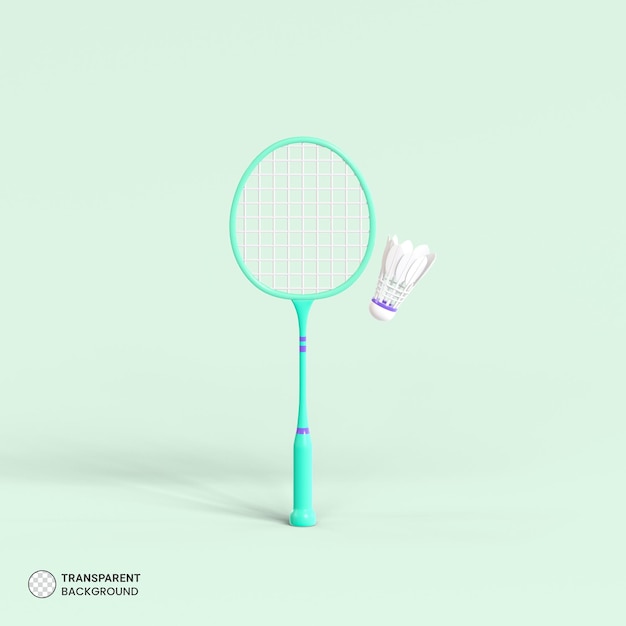 PSD badmintonschläger und federball-symbol isolierte 3d-render-illustration