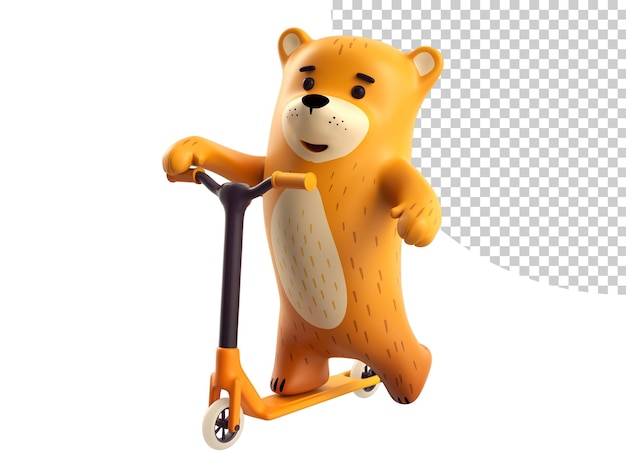 Bär auf einem Roller Realistisches 3D-Design im Cartoon-Stil 3D-Rendering