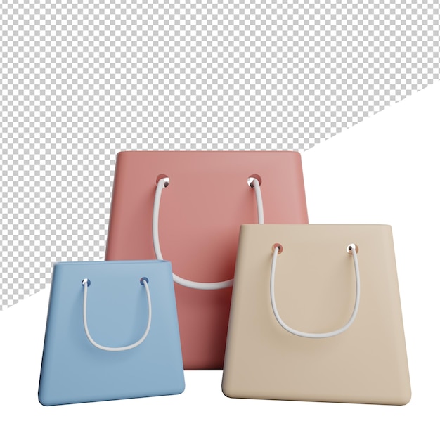 Bag shopping vorderansicht 3d-illustration rendering icontransparenter hintergrund
