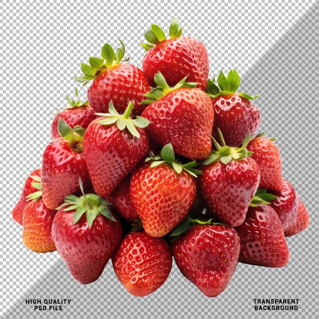 Bagas de morango frescas e doces isoladas sobre um fundo transparente