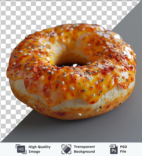 Bagel de queijo psd transparente de alta qualidade com um buraco redondo em uma mesa branca e cinza