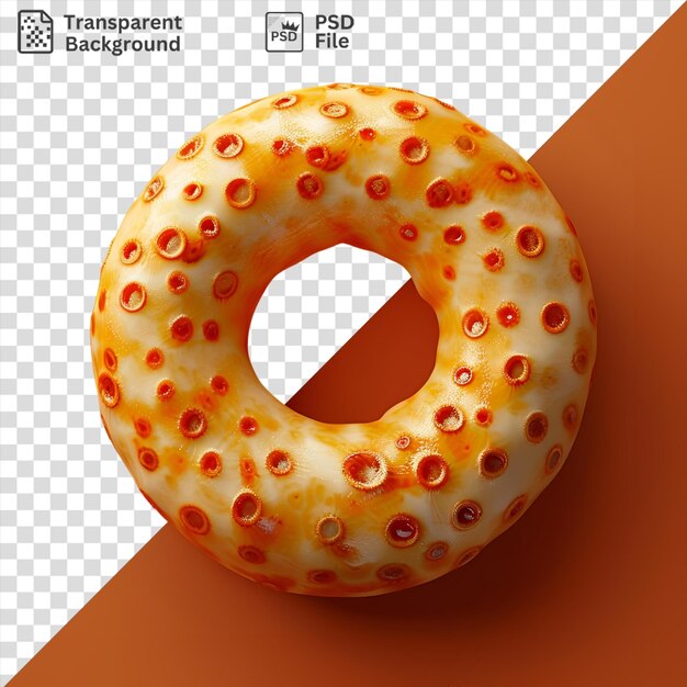 PSD bagel de queso único con un agujero redondo en un fondo naranja